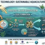Panorama integral de la Tecnología Biofloc (BFT). La imagen ilustra la transición hacia la Acuicultura 4.0, destacando la conversión de desechos en biomasa microbiana, la integración con sistemas de acuaponía (FLOCponics) y el respaldo de las principales instituciones de investigación globales.