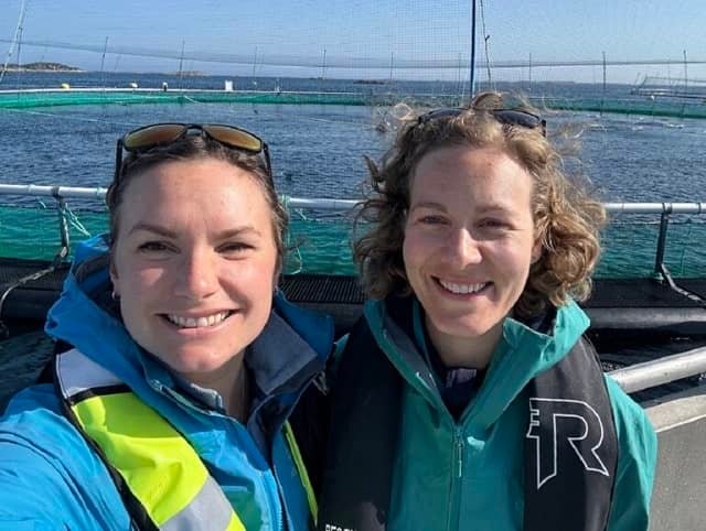 Salmon Hydrolysate for Feeding Farmed Salmon 1 Kathrine Kjos Five and Ingrid Schafroth Sandbakken are working together to better use salmon byproducts. Photo: Kathrine Kjos Five, Nutrimar.