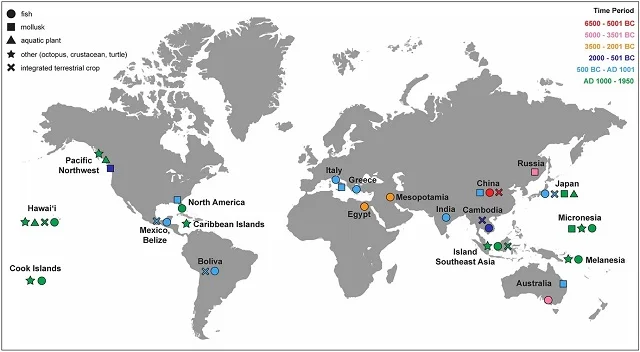 Regional emergence of aquaculture documented in archaeological literature. Source: Rogers (2023).