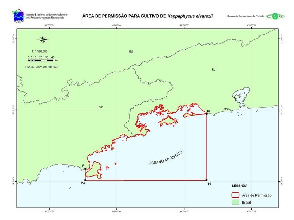 Área autorizada para el cultivo de Kappaphycus alvarezii en Brasil.