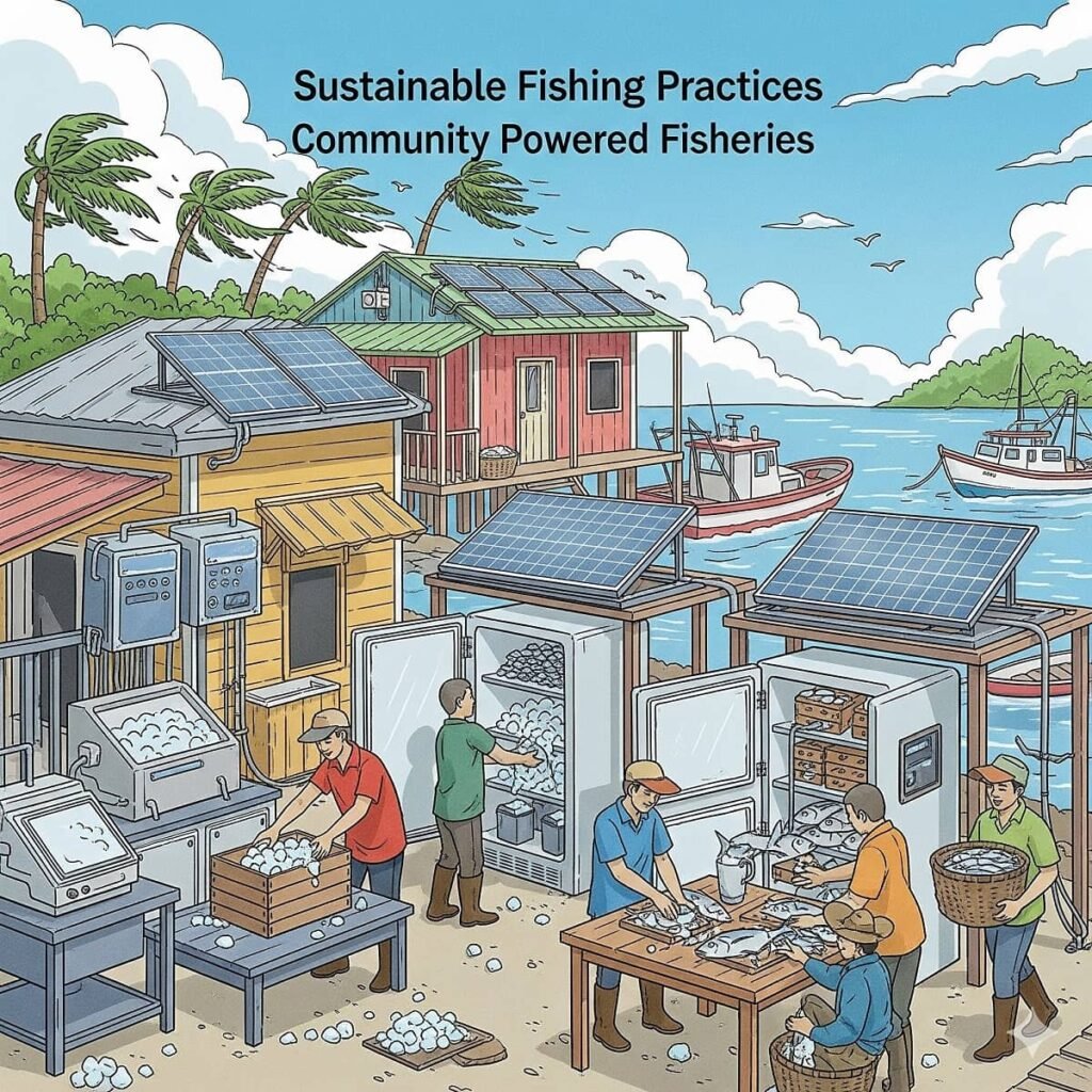 Paneles solares para reducir los costos en la pesca artesanal. Elaborado por Gemini.