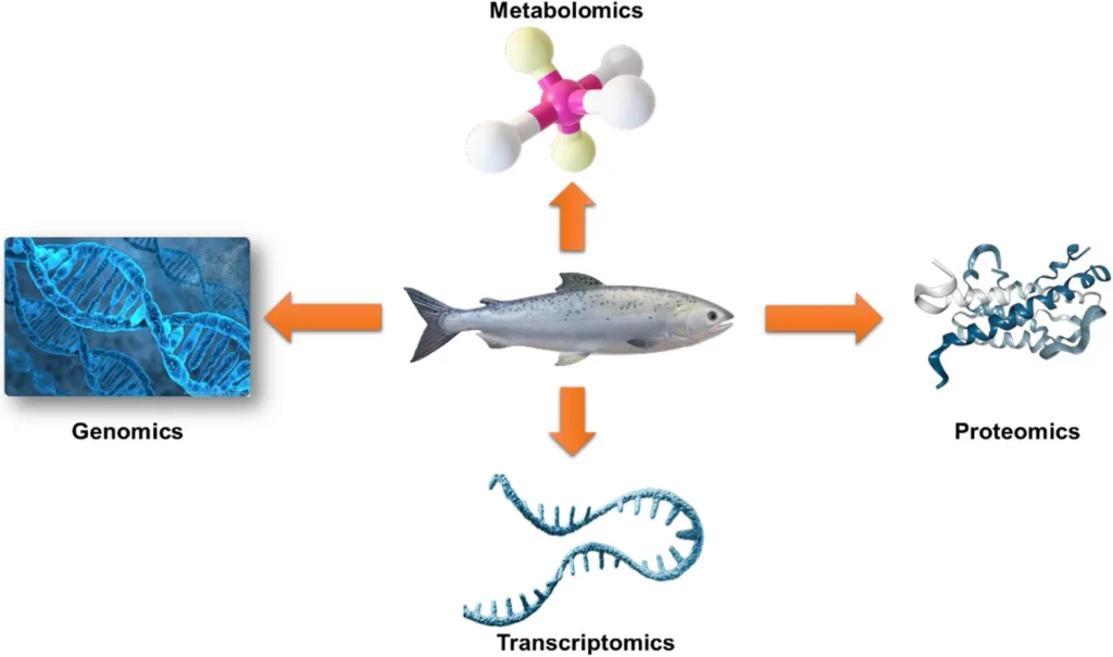 Diferentes técnicas ómicas empleadas en el sector pesquero y acuícola. Fuente: Iqbal et al. (2025); Blue Biotechnol. 2, 19.