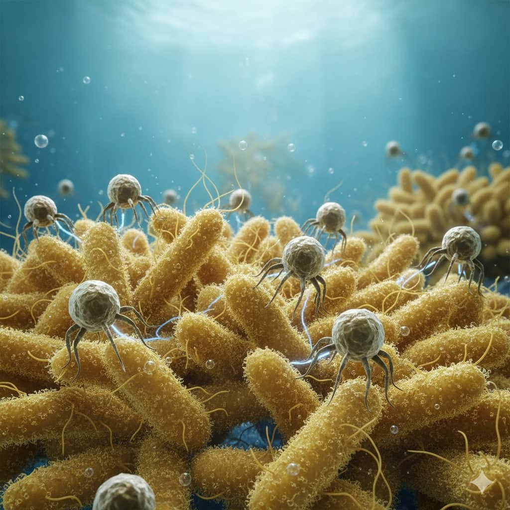 Phages Attacking Bacteria. (Image Credit: Gemini)