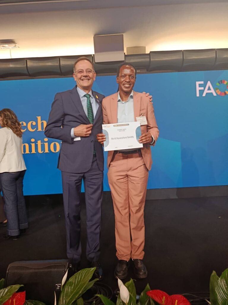 FAO Director of the Fisheries and Aquaculture Division congratulates WAS for the accolade.