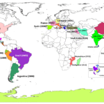 Distribución mundial de la enfermedad causada por el virus del síndrome de la mancha blanca (WSSV). Fuente: Iftehimul et al. (2025); Viruses, 17(11), 1463.