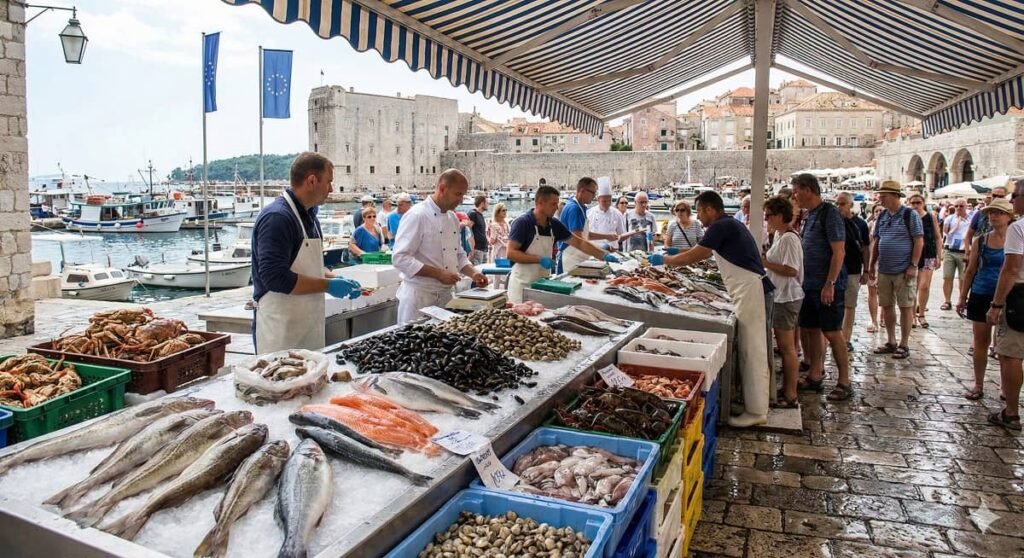 Mercado pesqueo. Imagen geneada por Nanobanana.