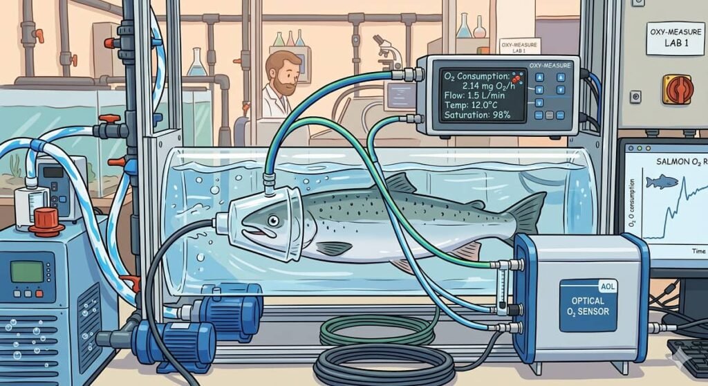 Nuevo modelo para predecir el consumo de oxígeno en los salmones. Imagen elaborada por Gemini.