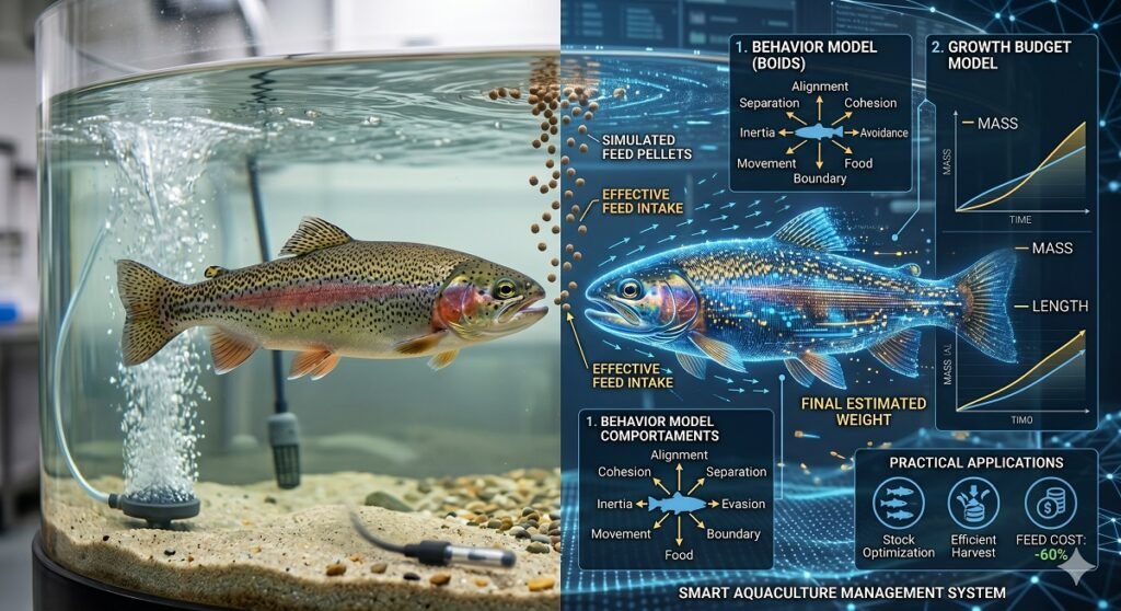 Simulador digital para optimizar la alimentación y el crecimiento de la trucha arcoíris. Imagen elaborada por Gemini.