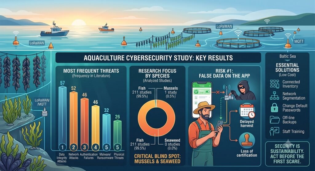Estudio de ciberseguridad en la industria de la acuicultura. Imagen elaborada por Gemini.